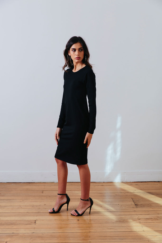 the mnml - ethical clothing - the winter dress - black side