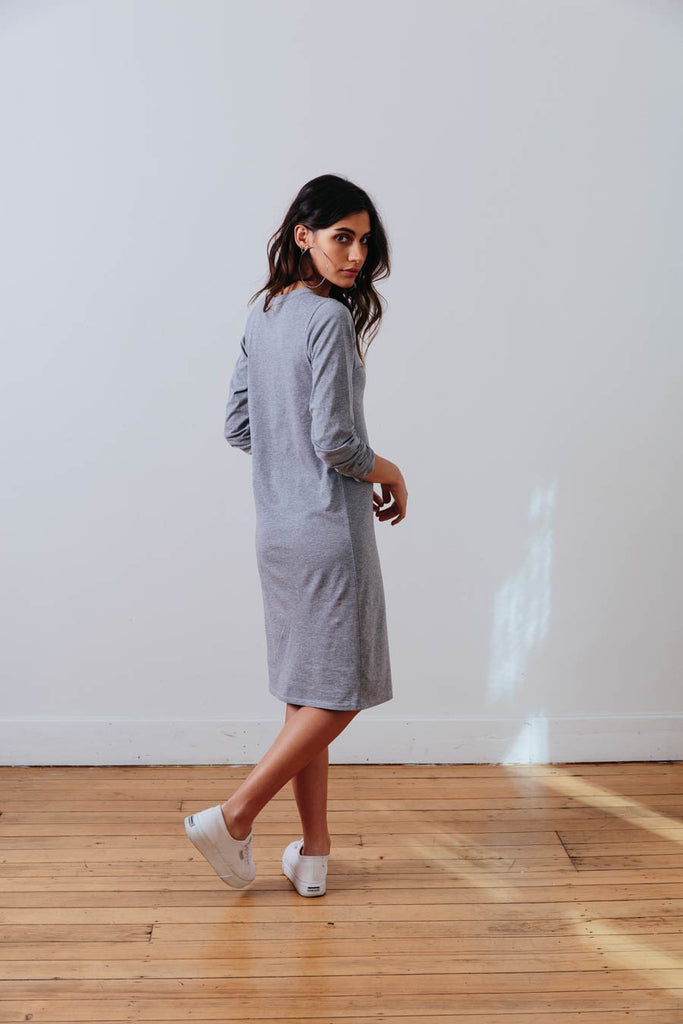 the mnml - ethical clothing - the winter dress - grey marle back