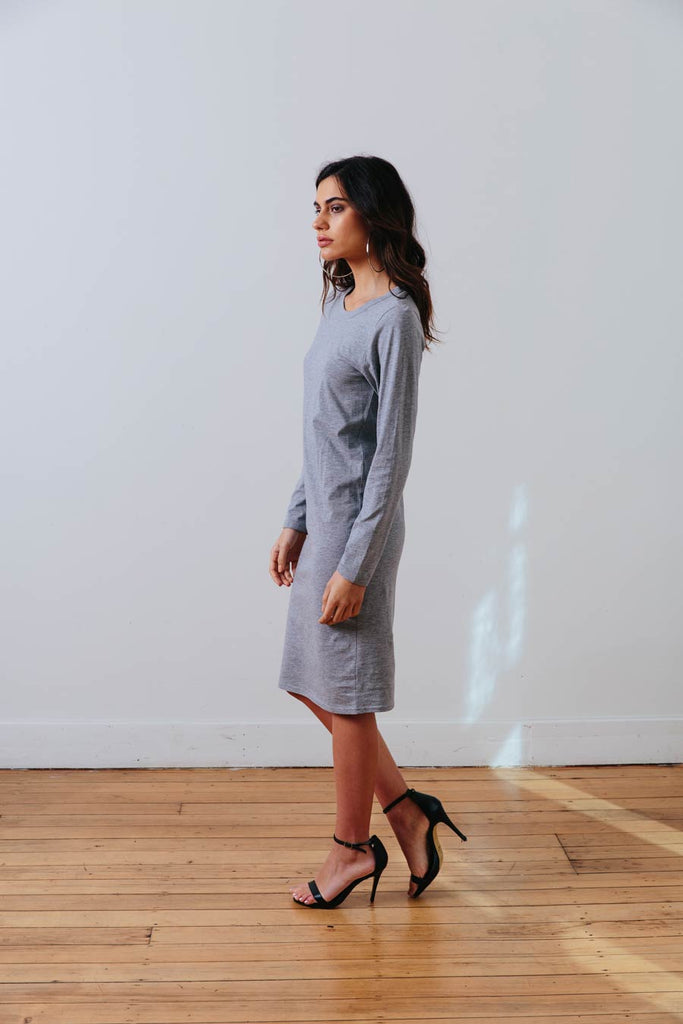 the mnml - ethical clothing - the winter dress - grey marle side