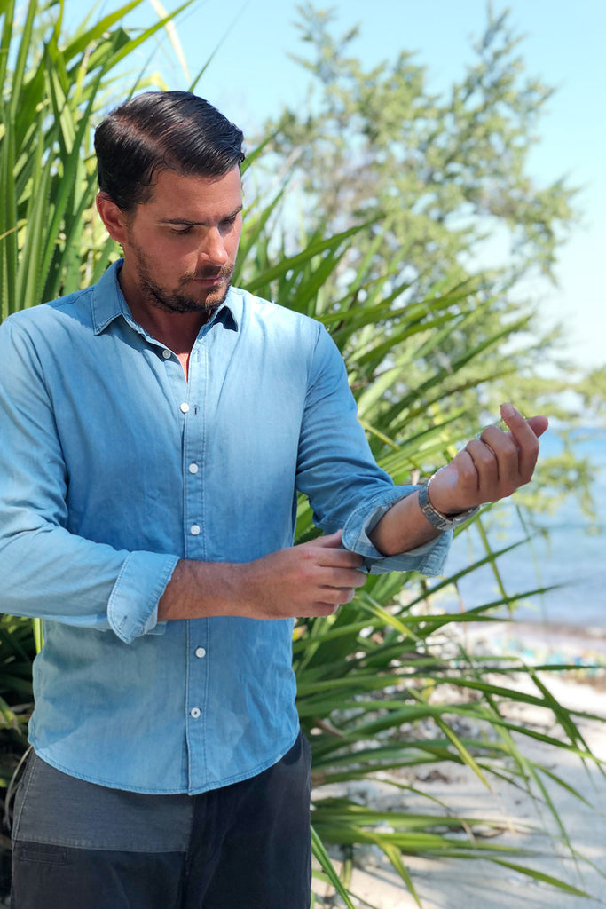 the boyfriend shirt - cuff visible on man - the mnml - affordable ethical clothing 