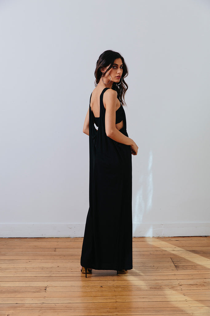 the mnml - ethical clothing - the decade dress - black back