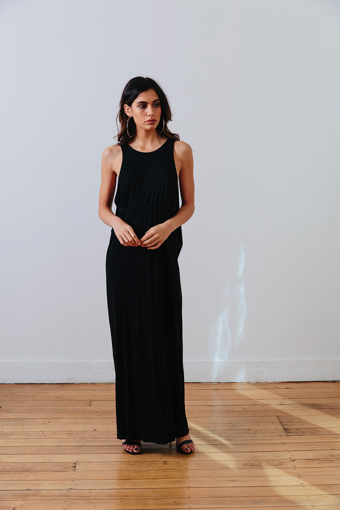 the mnml - ethical clothing - the decade dress - black front