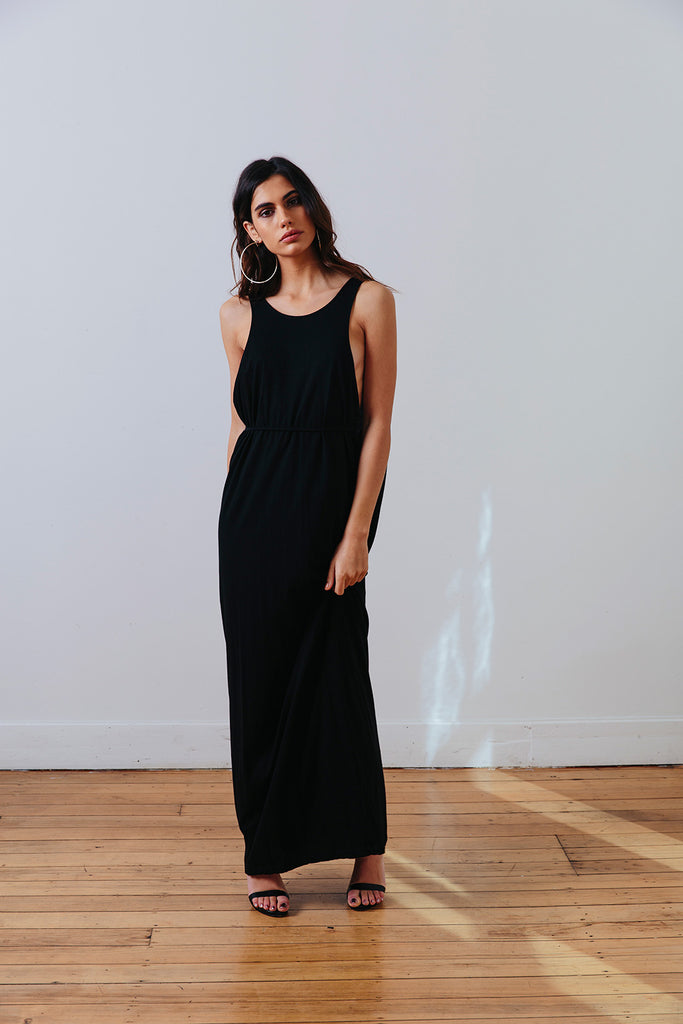 the mnml - ethical clothing - the decade dress - black front