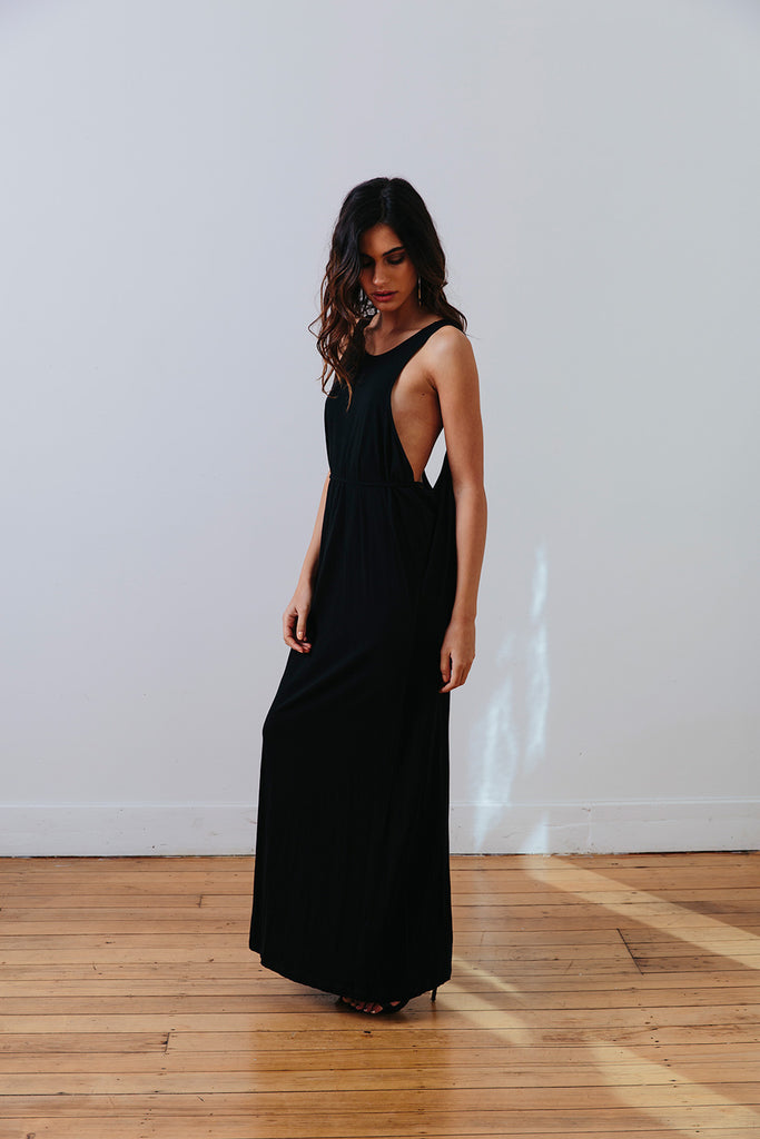 the mnml - ethical clothing - the decade dress - black side