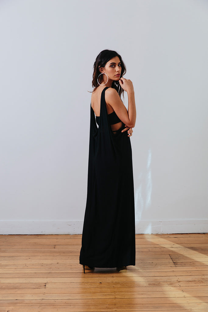 the mnml - ethical clothing - the decade dress - black back