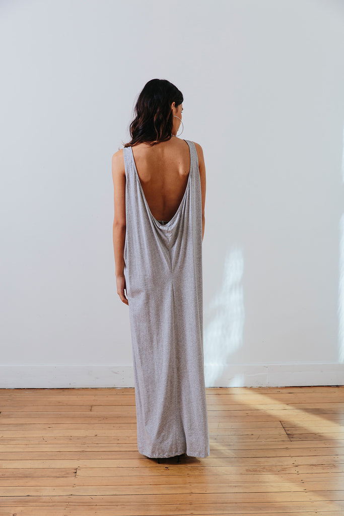 the mnml - ethical clothing - the decade dress - grey marle back