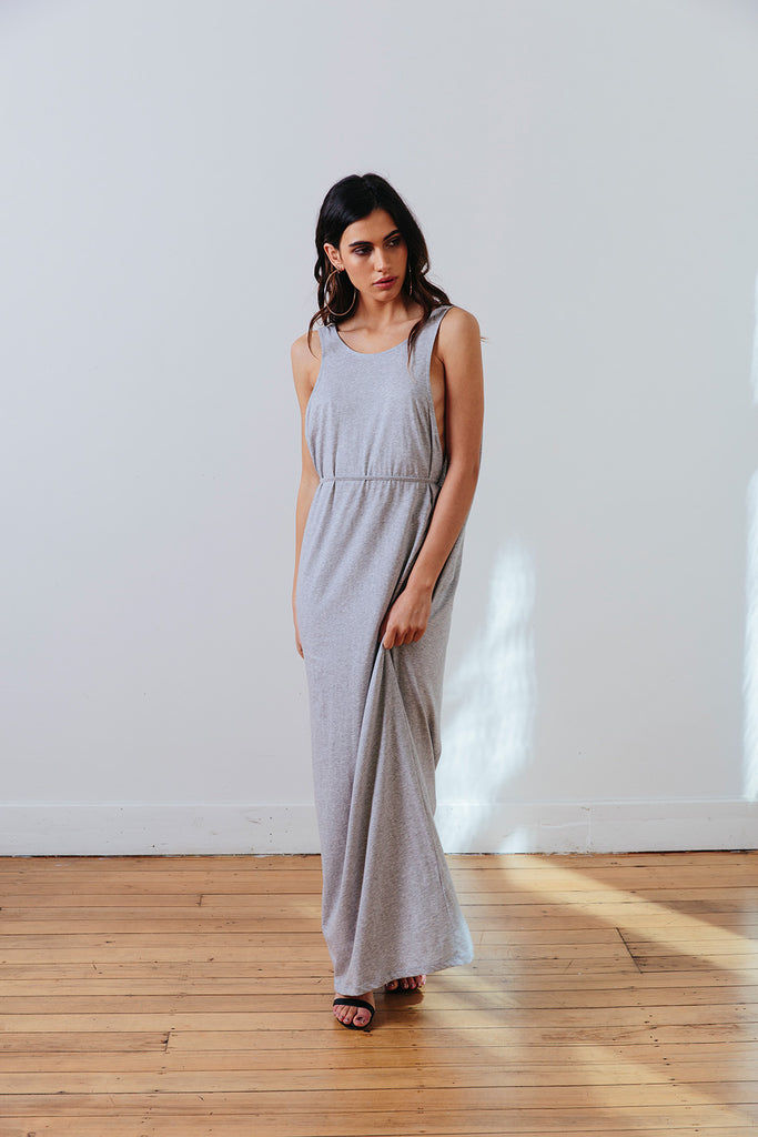 the mnml - ethical clothing - the decade dress - grey marle front