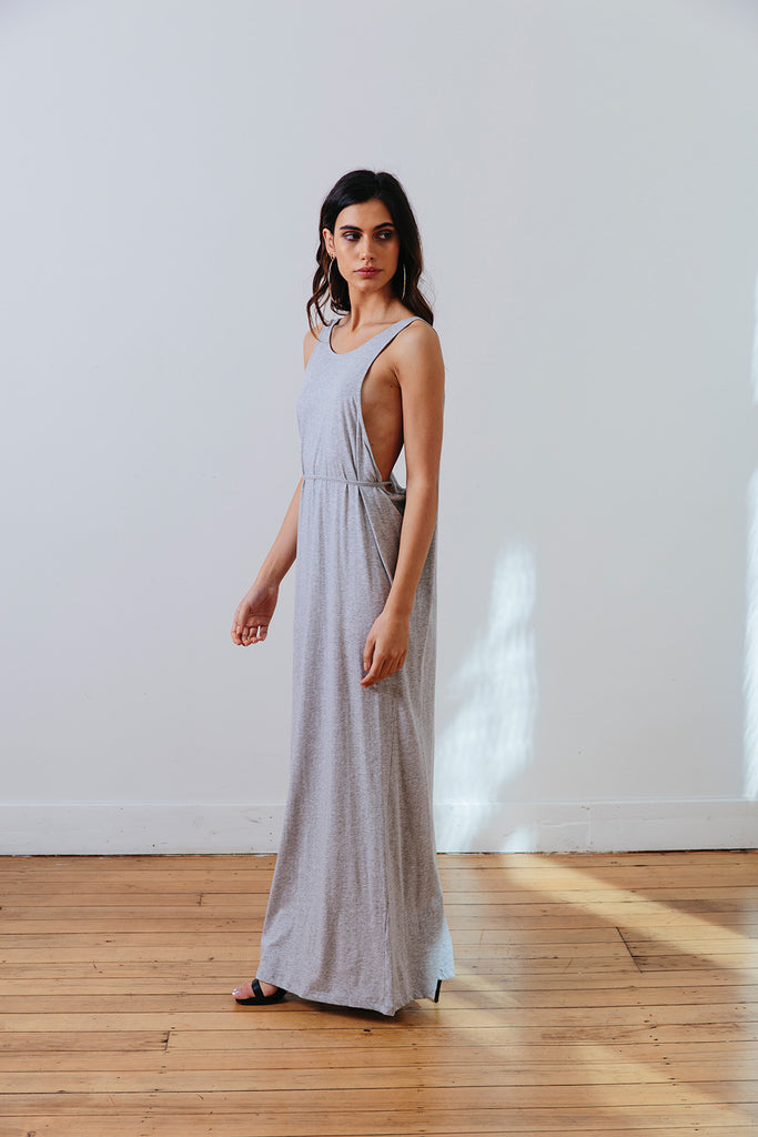 the mnml - ethical clothing - the decade dress - grey marle side