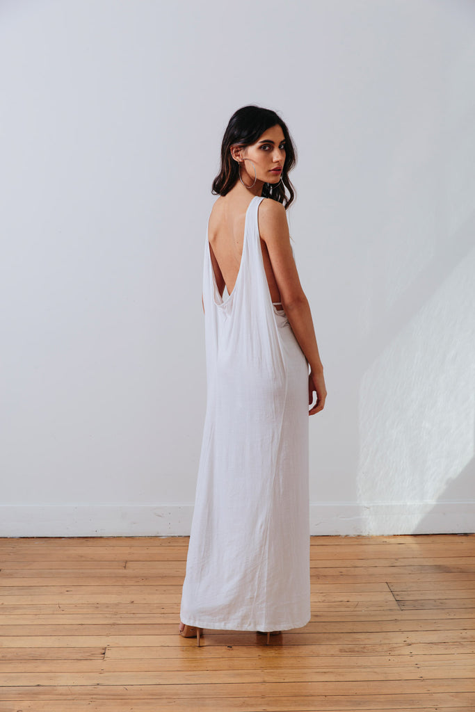 the mnml - ethical clothing - the decade dress - white back