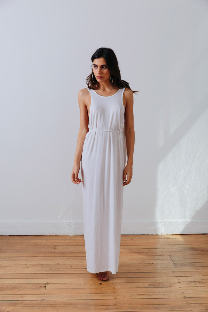 the mnml - ethical clothing - the decade dress - white front